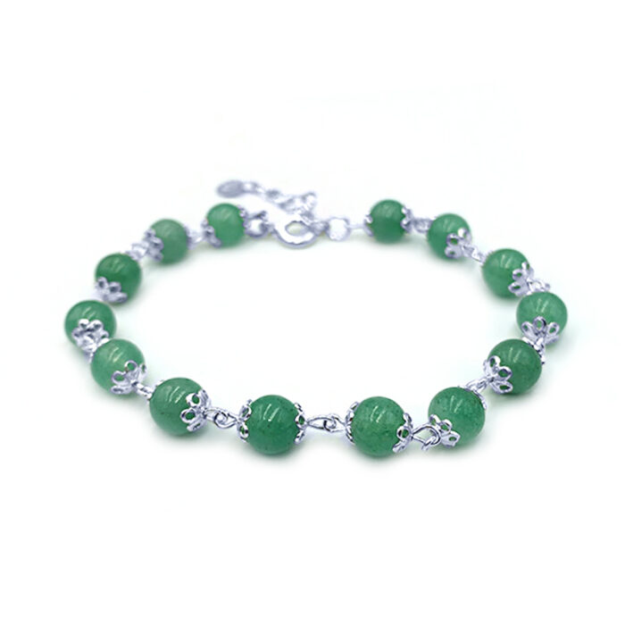 Χειροπoίητο ασημένιο βραχιόλι Πράσινη Αβεντουρίνη 6mm – Ο λίθος της τύχης