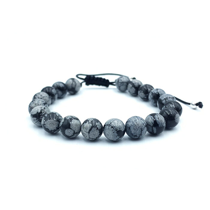 Χειροποίητο βραχιόλι macrame Οψιδιανός χιονονιφάδα (Snowflake) – Ο λίθος της αυτοεκτίμησης