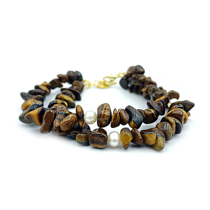 Χειροποίητο Βραχιόλι Μάτι της Τίγρης με Μαργαριτάρια Fresh Water (διπλό)