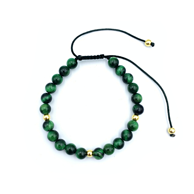 Βραχιόλι Macrame πράσινο Μάτι της Τίγρης 6mm – Ο λίθος που προστατεύει από το κακό - Image 2