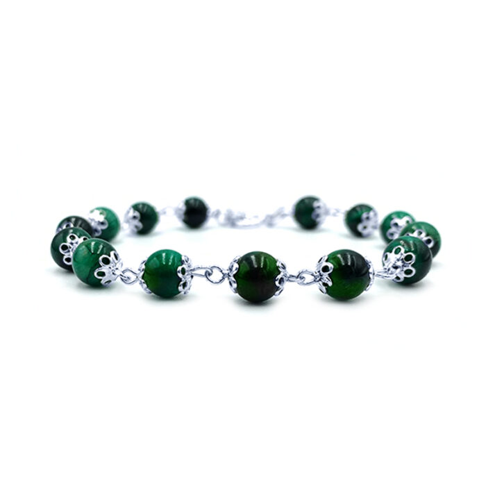 Χειροπoίητο βραχιόλι από ασήμι 925° και πράσινο Μάτι της Τίγρης 6mm – Ο λίθος της προστασίας από το κακό