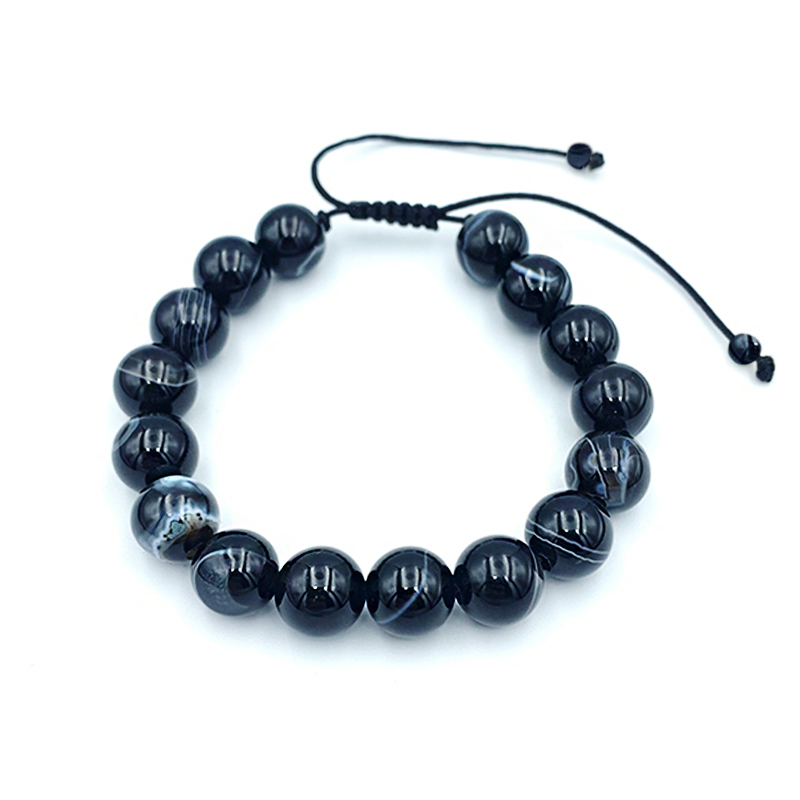 Βραχιόλι macrame Μαύρος Ριγέ Αχάτης 8mm – Ο λίθος που ενισχύει τις σωματικές και ψυχικές αντοχές - Image 2