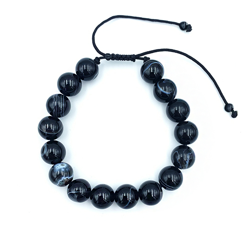 Βραχιόλι macrame Μαύρος Ριγέ Αχάτης 8mm – Ο λίθος που ενισχύει τις σωματικές και ψυχικές αντοχές - Image 3