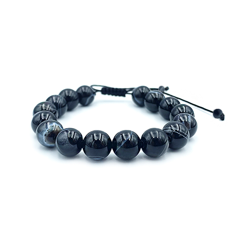 Βραχιόλι macrame Μαύρος Ριγέ Αχάτης 8mm – Ο λίθος που ενισχύει τις σωματικές και ψυχικές αντοχές