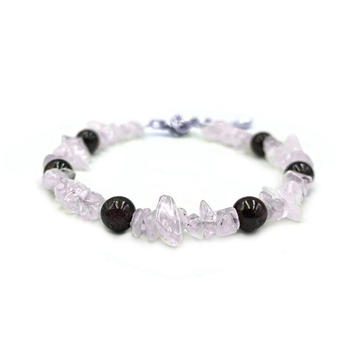 Χειροποίητο βραχιόλι Ροζ Χαλαζίας και Γρανάτης