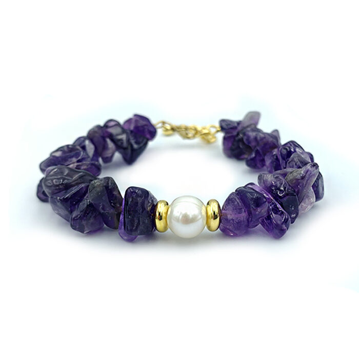 Χειροποίητο βραχιόλι Αμέθυστος – Μαργαριτάρι (fresh water)