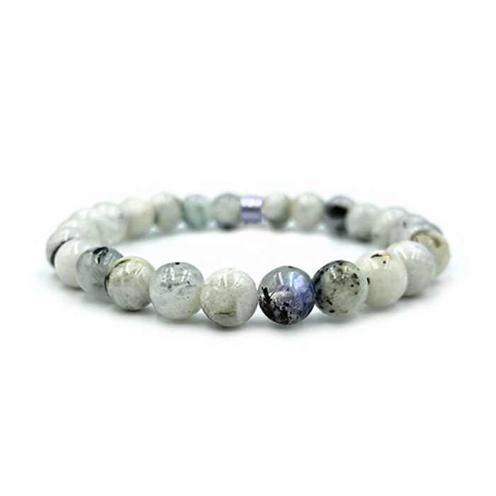 Χειροποίητο Βραχιόλι Φεγγαρόπετρα (Moonstone) με Μαύρη Τουρμαλίνη 8mm