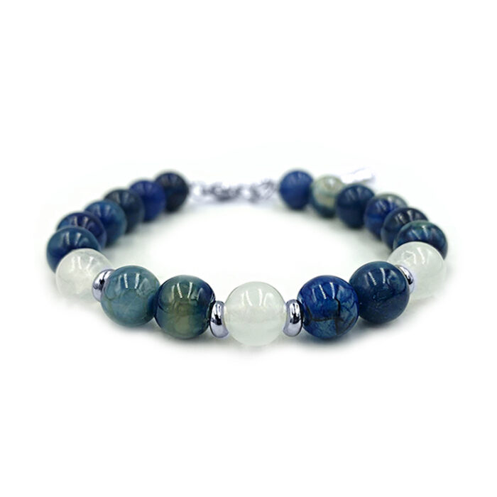 Χειροποίητο Βραχιόλι Μπλε Αχάτης και Λευκός Χαλαζίας