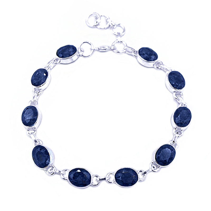 Χειροποίητο ασημένιο βραχιόλι με Μπλε Ζαφείρι (οβάλ– ταγέ) – Ο Βασιλικός πολύτιμος λίθος - Image 3