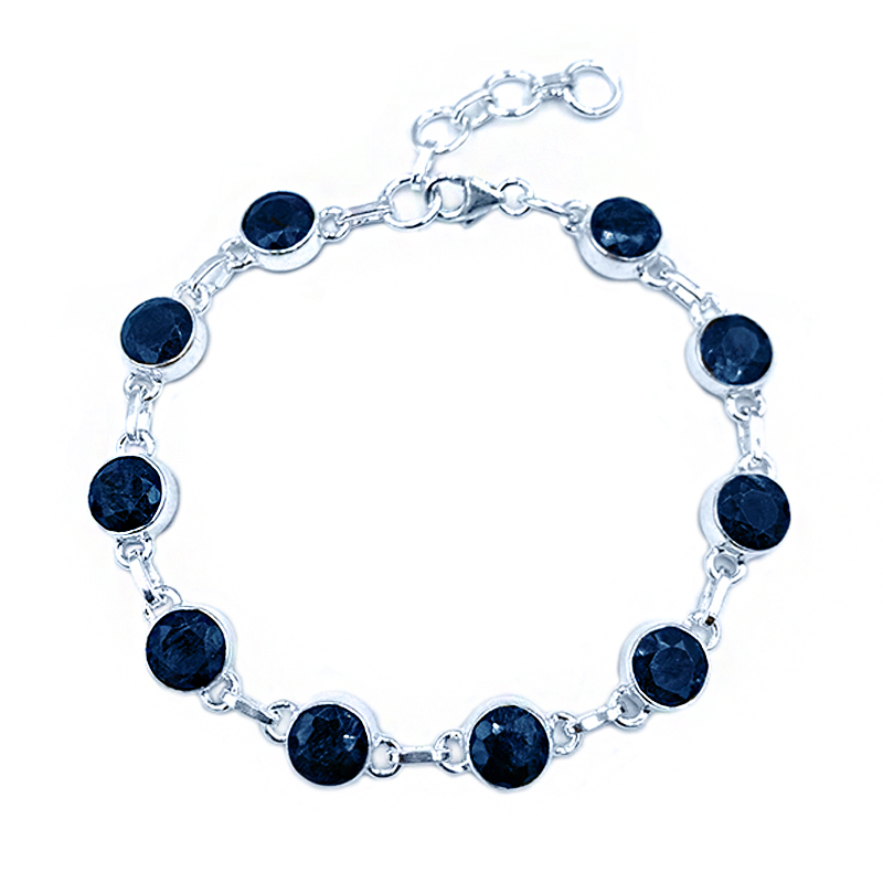 Χειροποίητο ασημένιο βραχιόλι με Μπλε Ζαφείρι (στρογγυλο – ταγέ) – Ο Βασιλικός πολύτιμος λίθος - Image 3