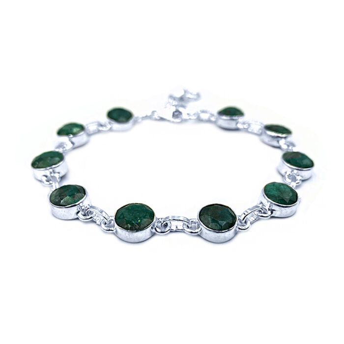 Χειροποίητο ασημένιο βραχιόλι με Σμαράγδι (στρογγυλο ταγέ) – Ο πολύτιμος λίθος της πίστης και της ακεραιότητας