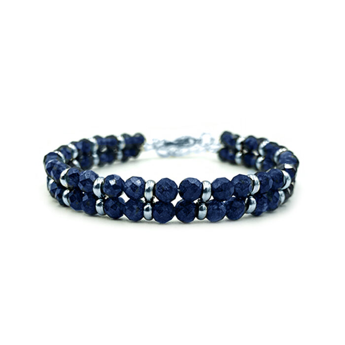 Χειροποίητο βραχιόλι με Μπλε Ζαφείρι (ταγέ 4mm) διπλό – Ο Βασιλικός πολύτιμος λίθος