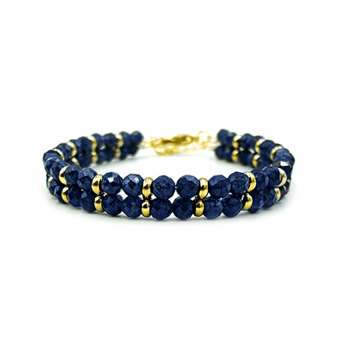 Χειροποίητο βραχιόλι με Μπλε Ζαφείρι (ταγέ 4mm) διπλό – Ο Βασιλικός πολύτιμος λίθος