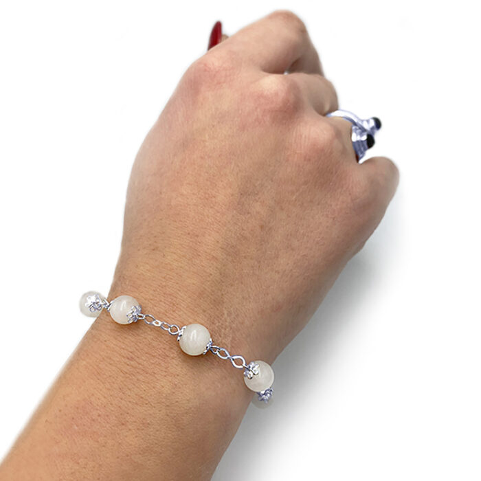 Χειροποίητο ασημένιο βραχιόλι Λευκός Χαλαζίας 8mm – Ο βασιλιάς των λίθων
