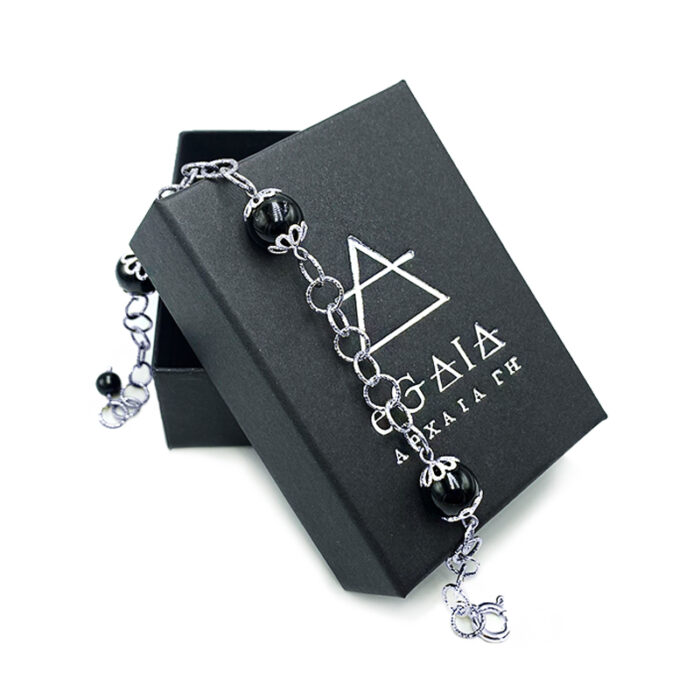 Χειροπoίητο ασημένιο βραχιόλι Μαύρη Τουρμαλίνη 10mm - Ο λίθος της προστασίας