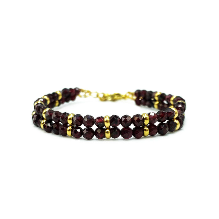 Χειροποίητο διπλό βραχιόλι Γρανάτης 4mm ταγέ – Ο λίθος της αποφασιστικότητας
