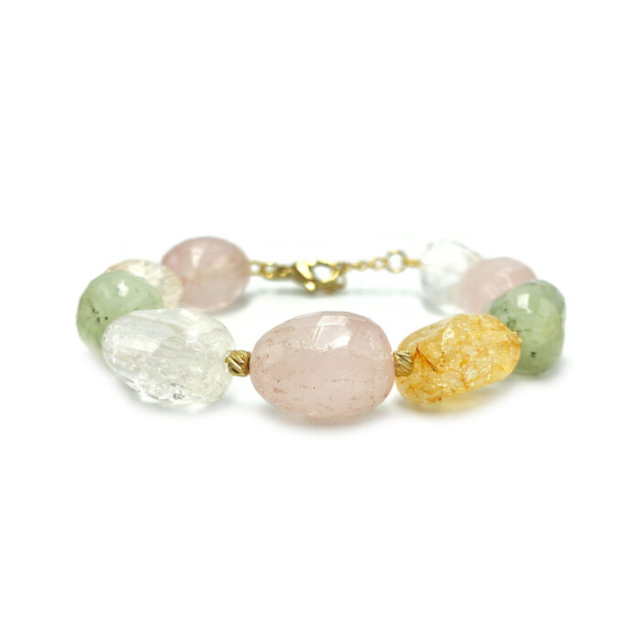 Χειροποίητο Βραχιόλι Summer Spirit (Κιτρίνης – Αμέθυστος – Ροζ Χαλαζίας – Πρενίτης – Πράσινος Φθορίτης)