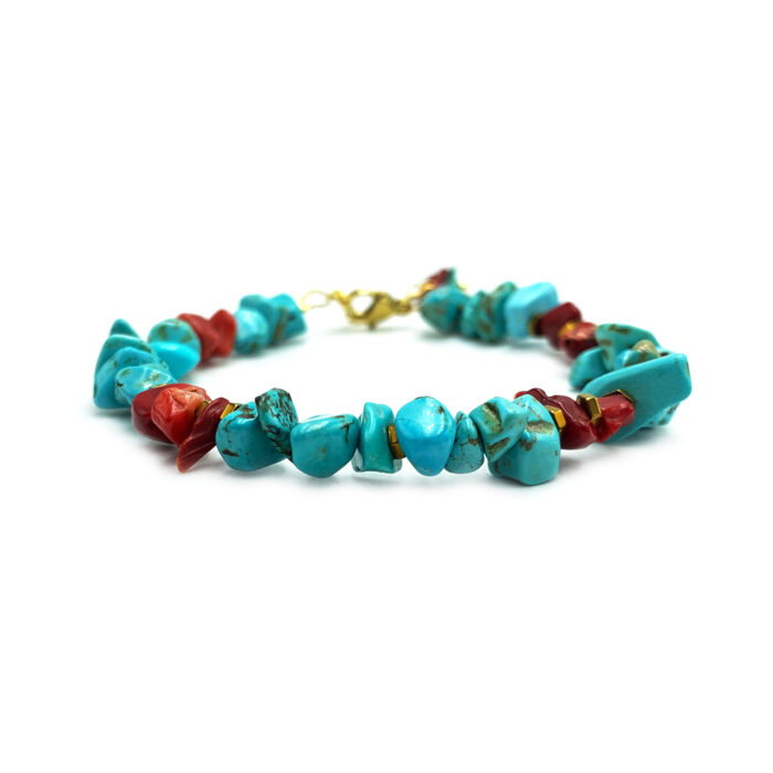 Χειροποίητο βραχιόλι με Τιρκουάζ (Turquoise) και Κοράλλι