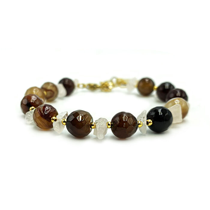 Χειροποίητο βραχιόλι Αχάτης και Λευκός Χαλαζίας