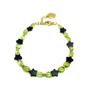 Χειροποίητο βραχιόλι Περίδοτο (Peridot) και Μαύρος Όνυχας