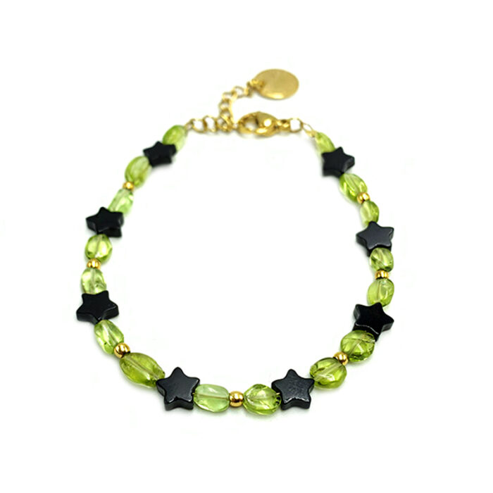 Χειροποίητο βραχιόλι Περίδοτο (Peridot) και Μαύρος Όνυχας