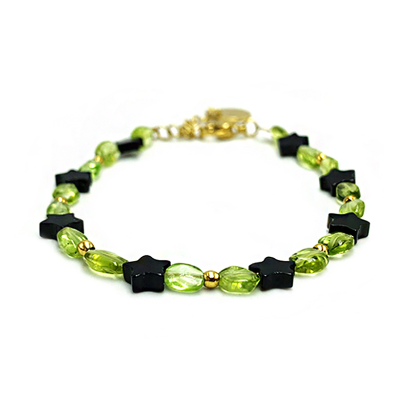 Χειροποίητο βραχιόλι Περίδοτο (Peridot) και Μαύρος Όνυχας - Image 2