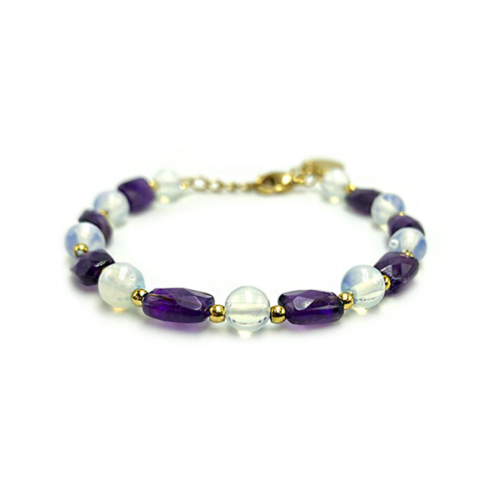 Χειροποίητο βραχιόλι Αμέθυστος με Φεγγαρόπετρα (Moonstone)