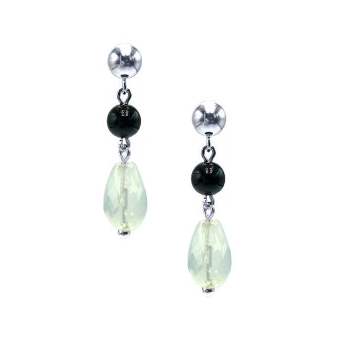 Χειροποίητα σκουλαρίκια από ασήμι 925° με Φεγγαρόπετρα (Moonstone) και Μαύρη Τουρμαλίνη