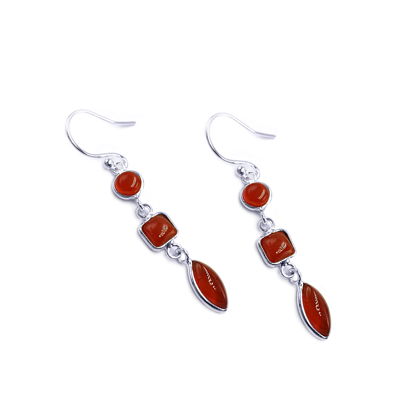 Χειροποίητα ασημένια σκουλαρίκια με Καρνεόλη (τριπλά) – Ο λίθος του πάθους - Image 2