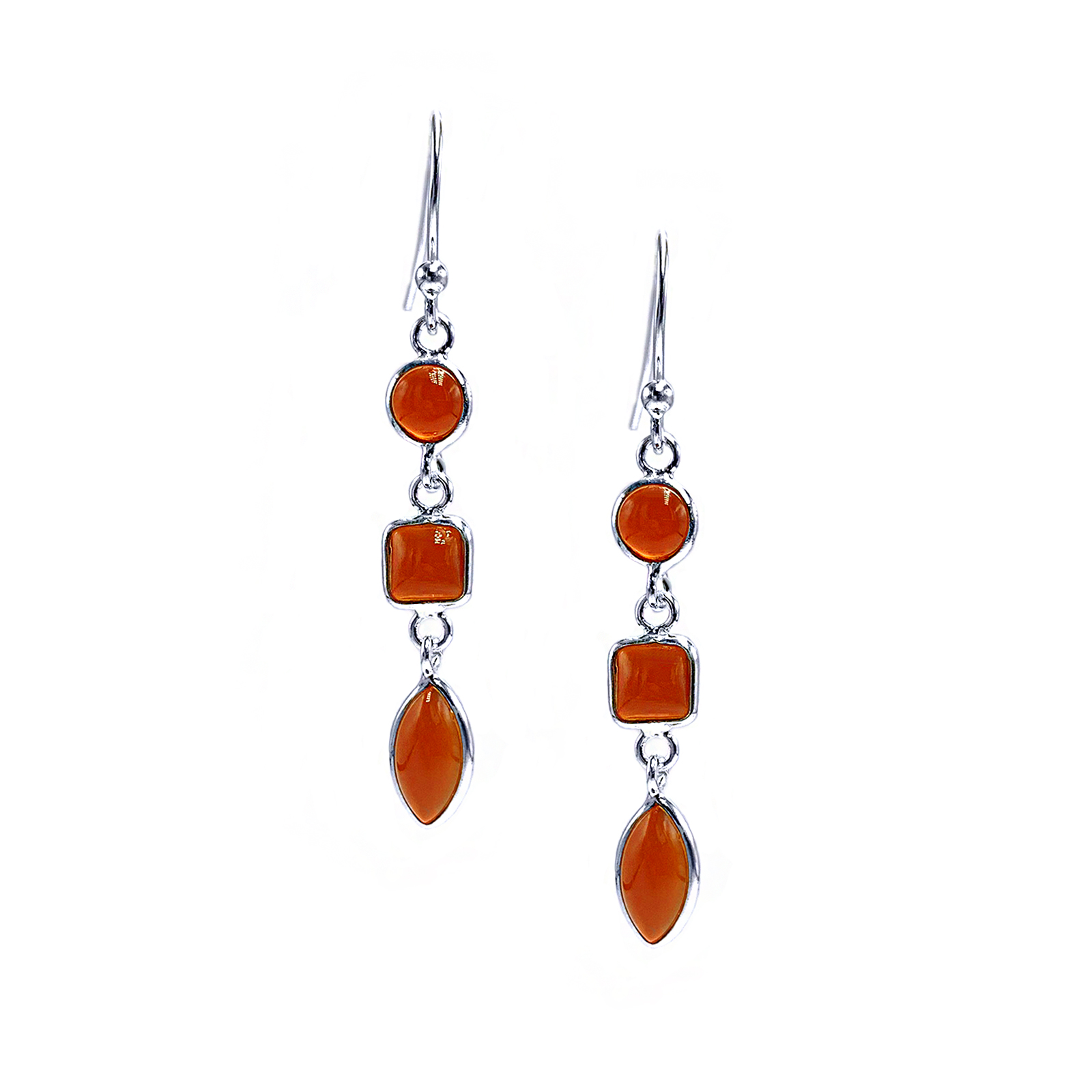 Χειροποίητα ασημένια σκουλαρίκια με Καρνεόλη (τριπλά) – Ο λίθος του πάθους