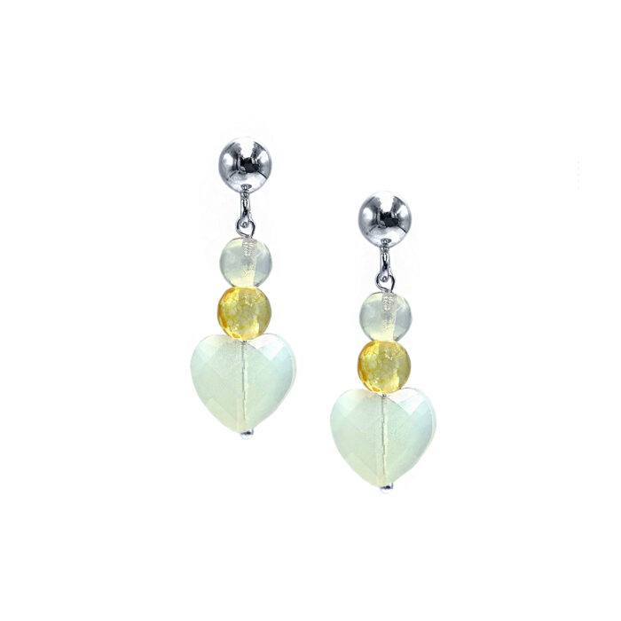Χειροποίητα ασημένια σκουλαρίκια Φεγγαρόπετρα (Moonstone) και Κιτρίνης (Citrine)