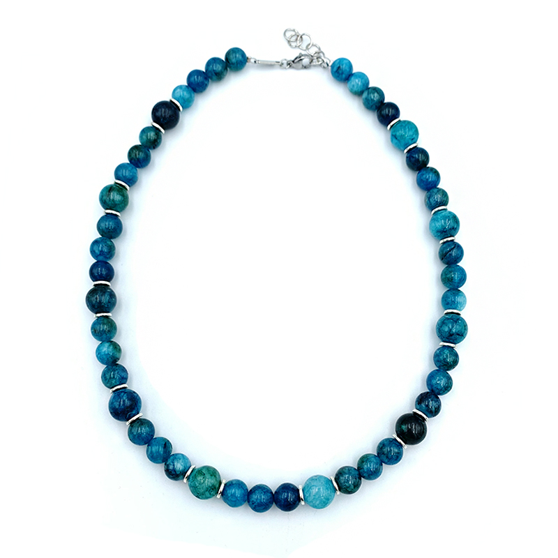 Χειροποίητο κολιέ Μπλε Αχάτης 8mm- Ο λίθος της ψυχικής ηρεμίας - Image 2