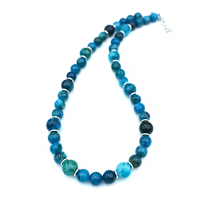 Χειροποίητο κολιέ Μπλε Αχάτης 8mm- Ο λίθος της ψυχικής ηρεμίας