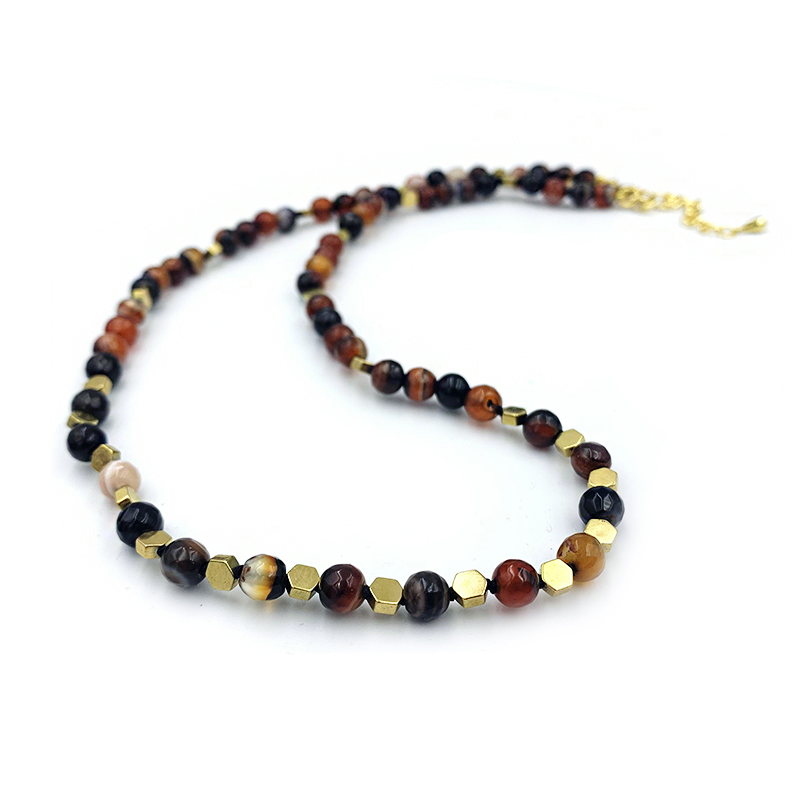 Χειροποίητο κολιέ Αχάτης της Φωτιάς 6mm (ταγέ) – Ο λίθος της θέλησης