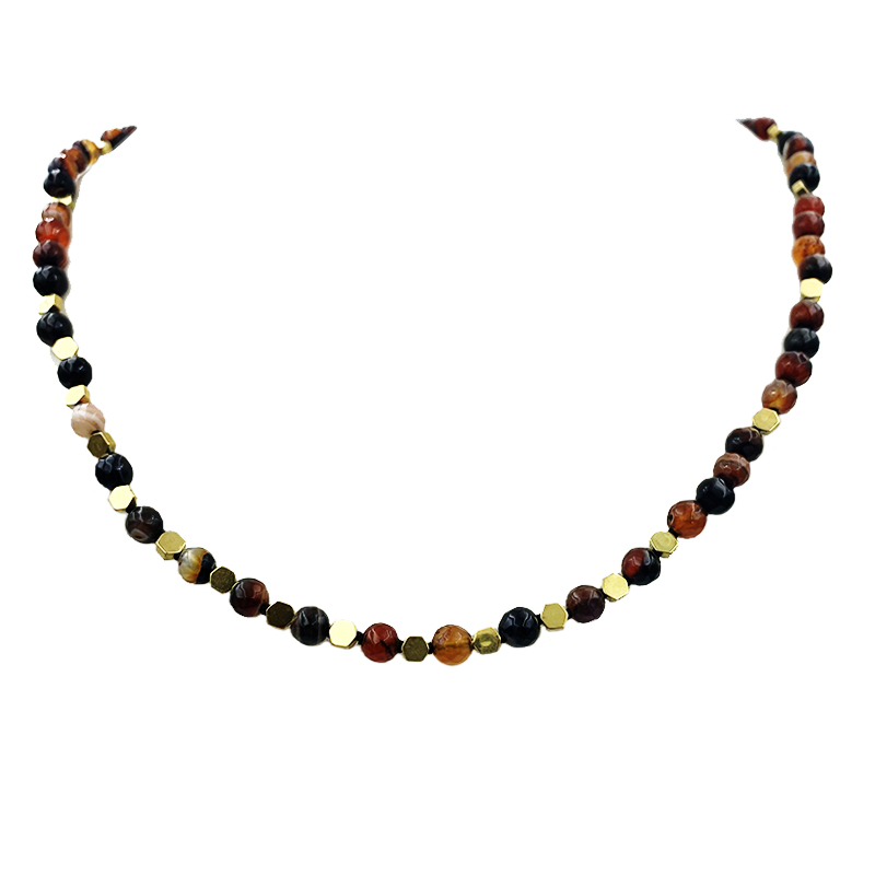 Χειροποίητο κολιέ Αχάτης της Φωτιάς 6mm (ταγέ) – Ο λίθος της θέλησης - Image 2