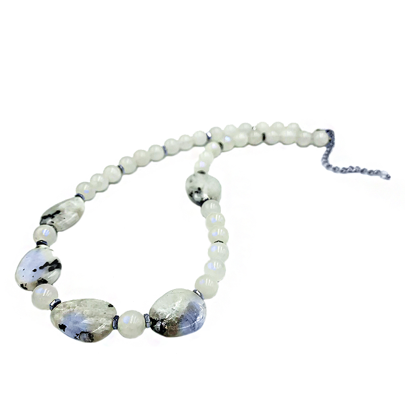 Χειροποίητο κολιέ Φεγγαρόπετρα με Μαύρη Τουρμαλίνη - Image 2