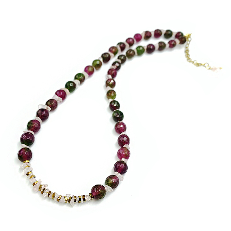 Χειροποίητο κολιέ Πολύχρωμος Αχάτης - Ροζ χαλαζίας - Αιματίτης - Image 2