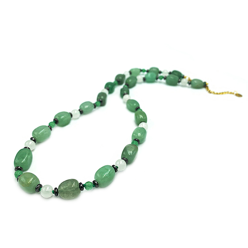 Χειροποίητο κολιέ Πράσινη Αβεντουρίνη - Λευκός Χαλαζίας – Αιματίτης