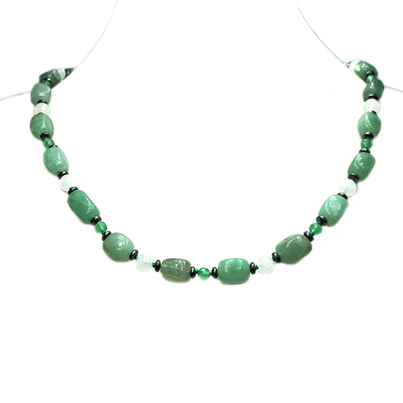 Χειροποίητο κολιέ Πράσινη Αβεντουρίνη - Λευκός Χαλαζίας – Αιματίτης - Image 2