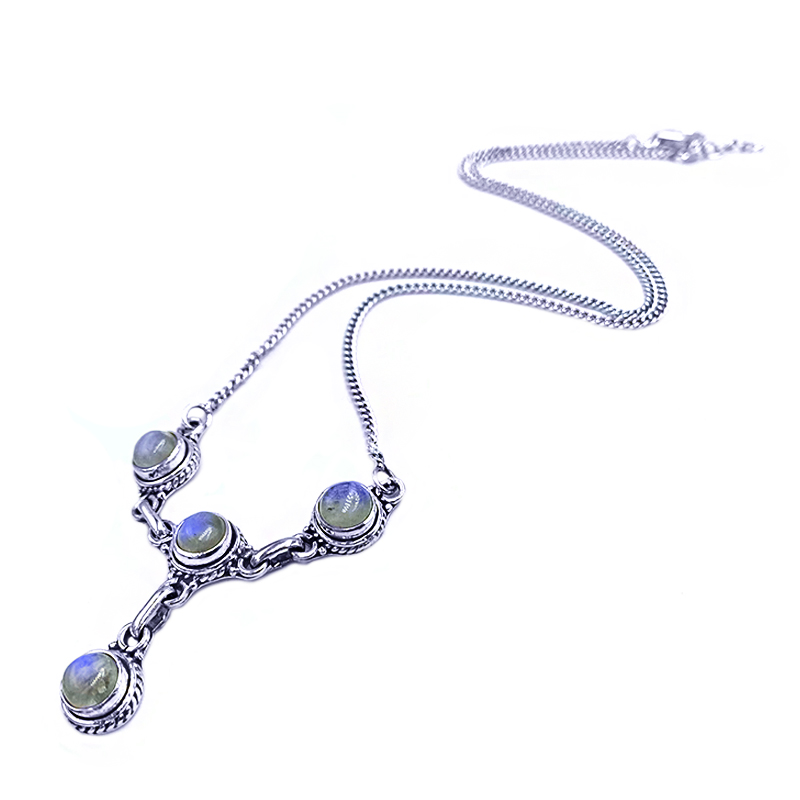 Ασημένιο χειροποίητο κολιέ με Φεγγαρόπετρα (Moonstone) Χ4 στρογγυλο – Ο λίθος της διαίσθησης - Image 3