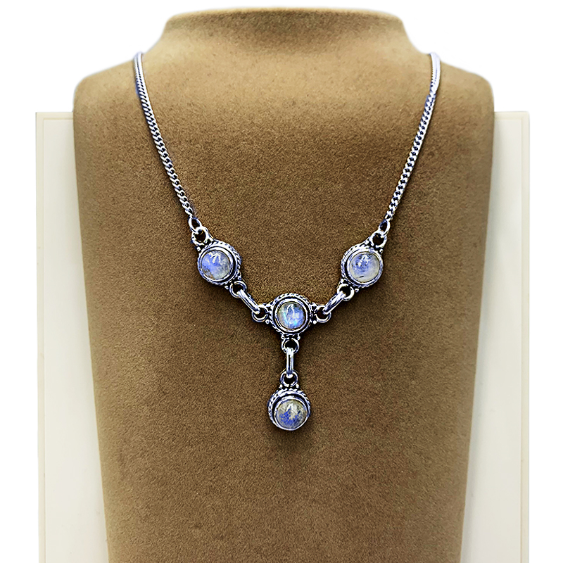 Ασημένιο χειροποίητο κολιέ με Φεγγαρόπετρα (Moonstone) Χ4 στρογγυλο – Ο λίθος της διαίσθησης - Image 2