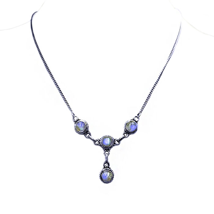 Ασημένιο χειροποίητο κολιέ με Φεγγαρόπετρα (Moonstone) Χ4 στρογγυλο  – Ο λίθος της διαίσθησης