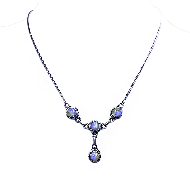 Ασημένιο χειροποίητο κολιέ με Φεγγαρόπετρα (Moonstone) Χ4 στρογγυλο – Ο λίθος της διαίσθησης