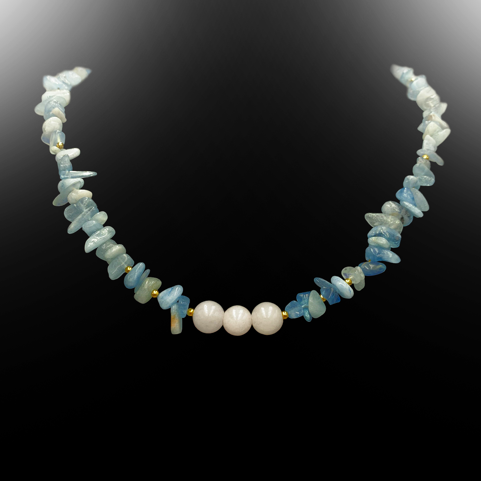 Χειροποίητο κολιέ Ακουαμαρίνα (Aquamarine) και Λευκός Χαλαζίας