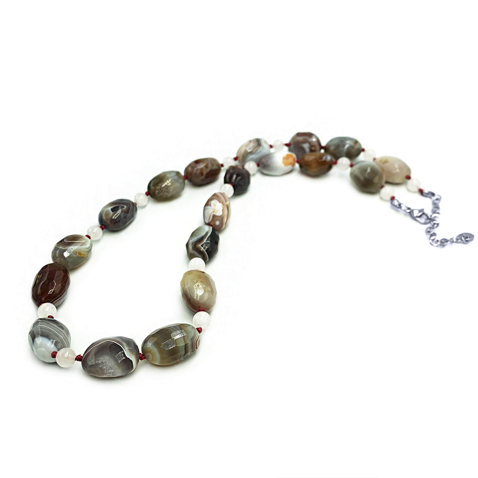 Χειροποίητο κολιέ Ριγέ Αχάτης και Λευκός Χαλαζίας - Image 2