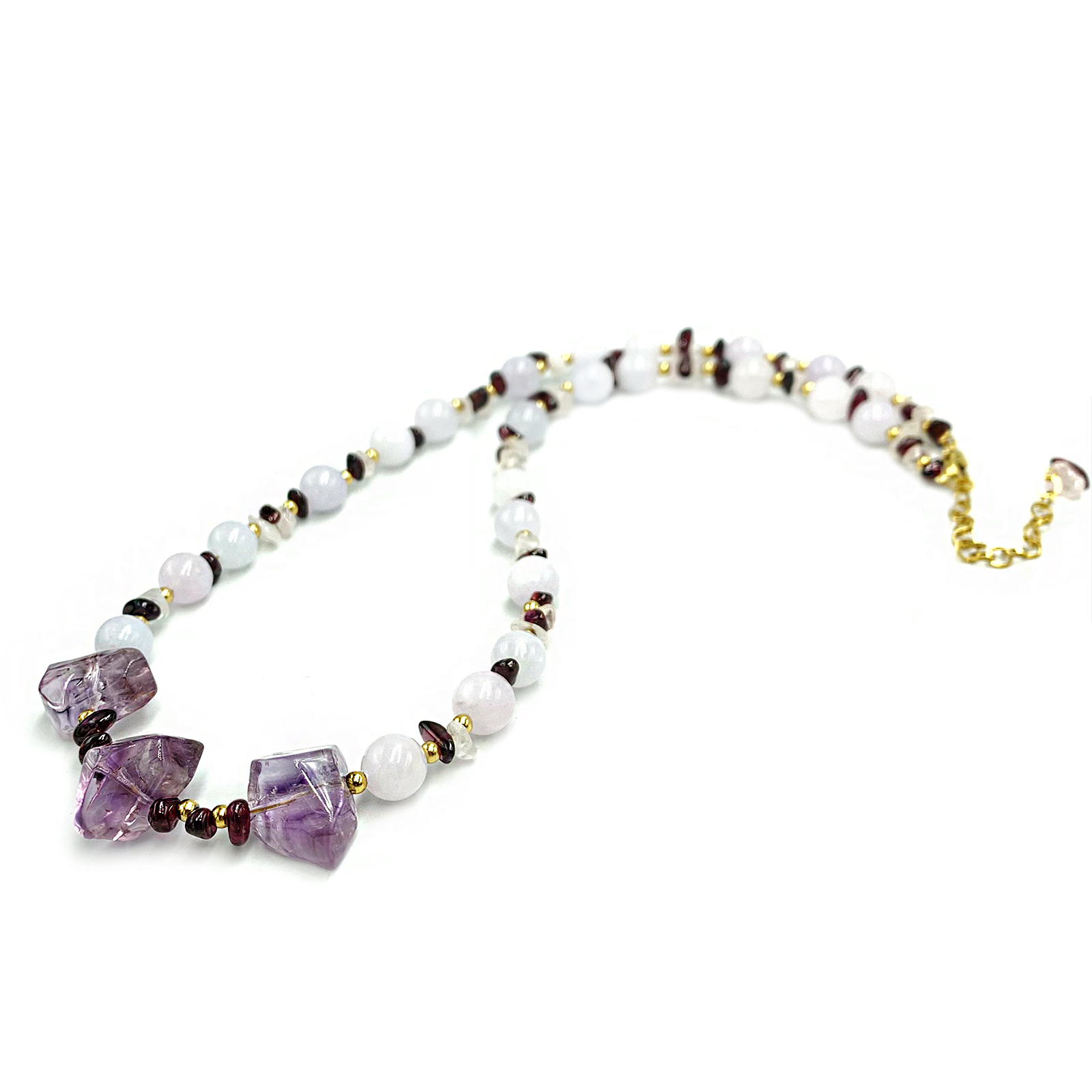 Χειροποίητο κολιέ Αμέθυστος - Λευκός Χαλαζίας - Γρανάτης - Image 2