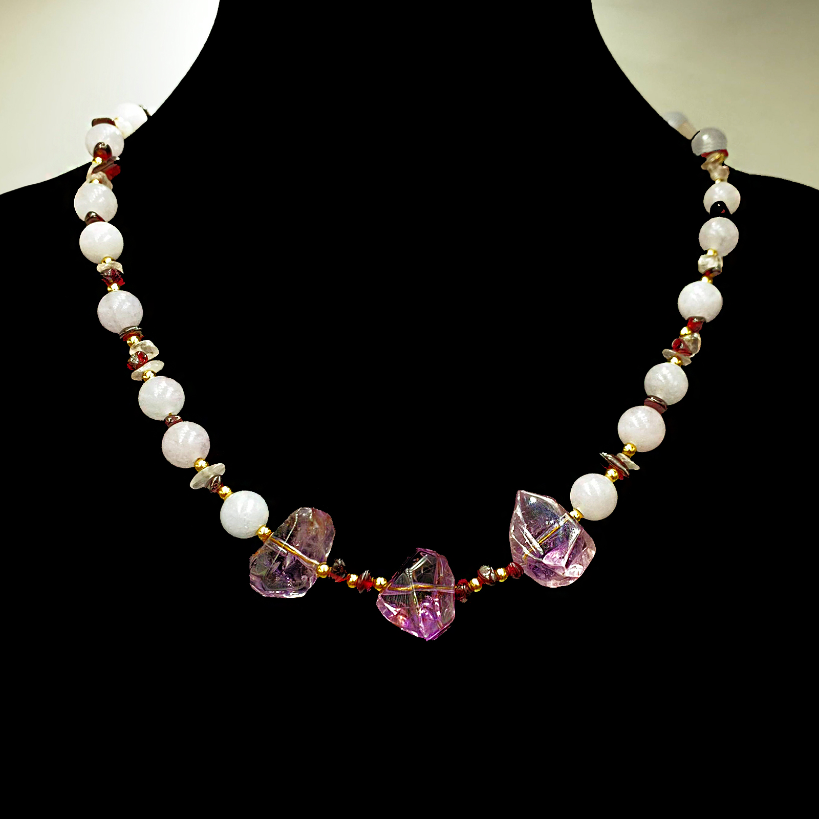 Χειροποίητο κολιέ Αμέθυστος - Λευκός Χαλαζίας - Γρανάτης