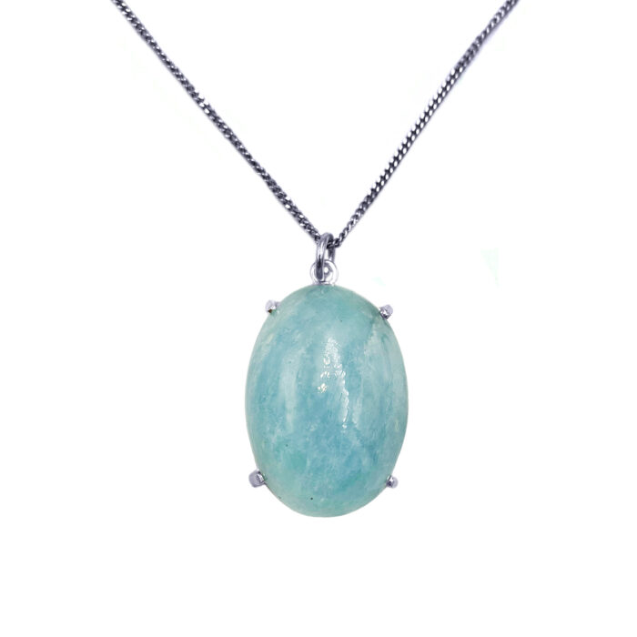 Χειροποίητο ασημένιο μενταγιόν με Ακουαμαρίνα (Aquamarine οβάλ 3 Χ 2,1 Χ 1,1cm) – Ο λίθος της αφοσίωσης και της ανιδιοτελούς αγάπης