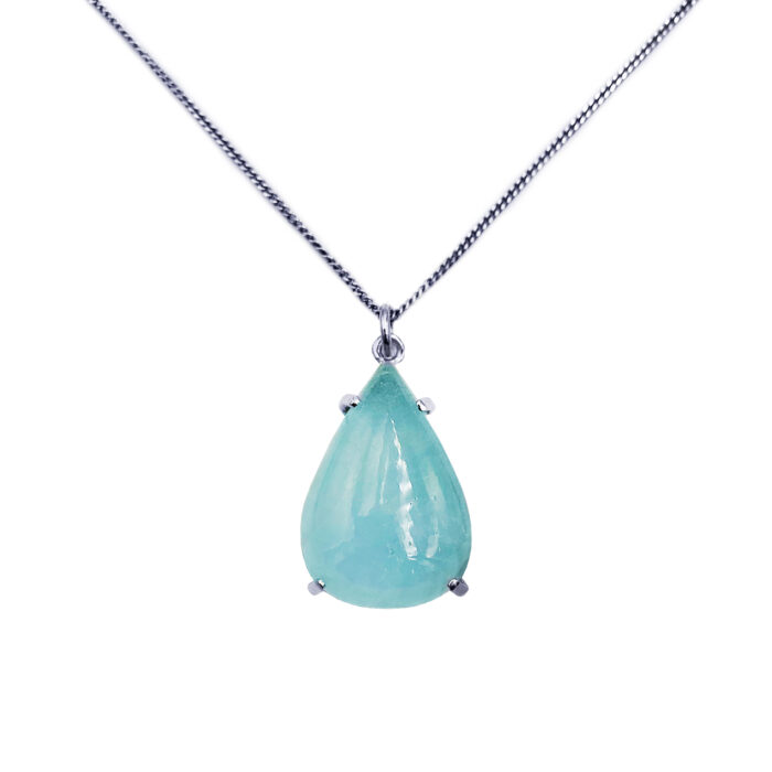 Χειροποίητο ασημένιο μενταγιόν με Ακουαμαρίνα (Aquamarine οβάλ 2,7 Χ 1,9 cm) – Ο λίθος της αφοσίωσης και της ανιδιοτελούς αγάπης