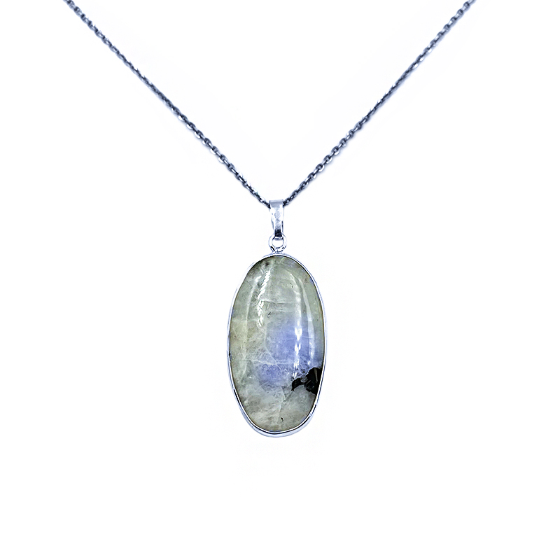 Ασημένιο χειροποίητο μενταγιόν της διαίσθησης και της προστασίας με Φεγγαρόπετρα (Moonstone) και με Μαύρη Τουρμαλίνη